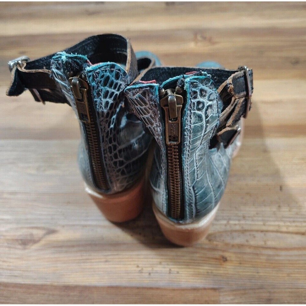 Freebird by Steven Womens Blue Randi Triple Strap Leather Pumps Sz 9 Block Heel - Picture 5 of 8